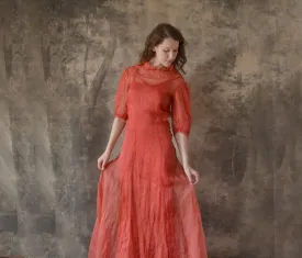 1930s Red Linen Dress size XS