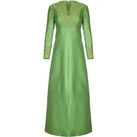 1960s Gino Charles for Malcolm Starr Green Beaded Collar Dress