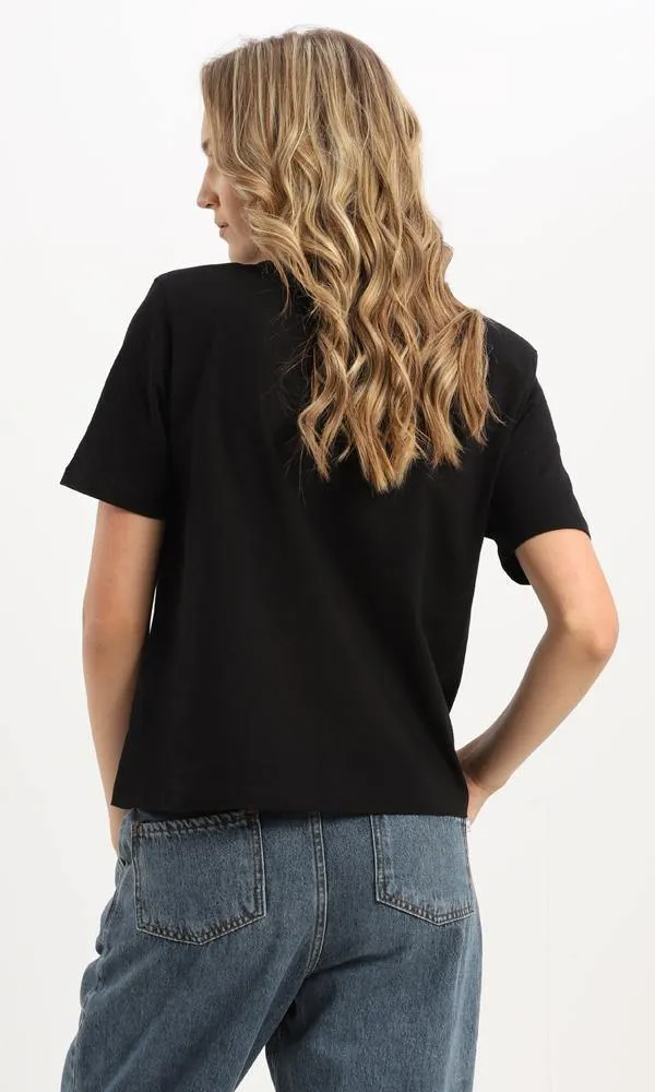 94672 Short Sleeves Basic Black Slip On Tee