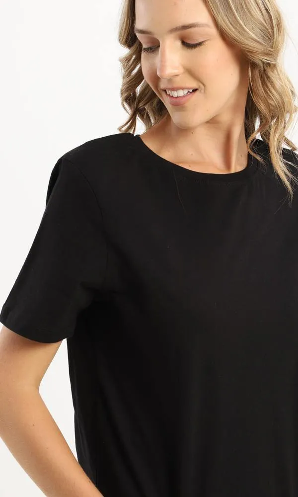 94672 Short Sleeves Basic Black Slip On Tee