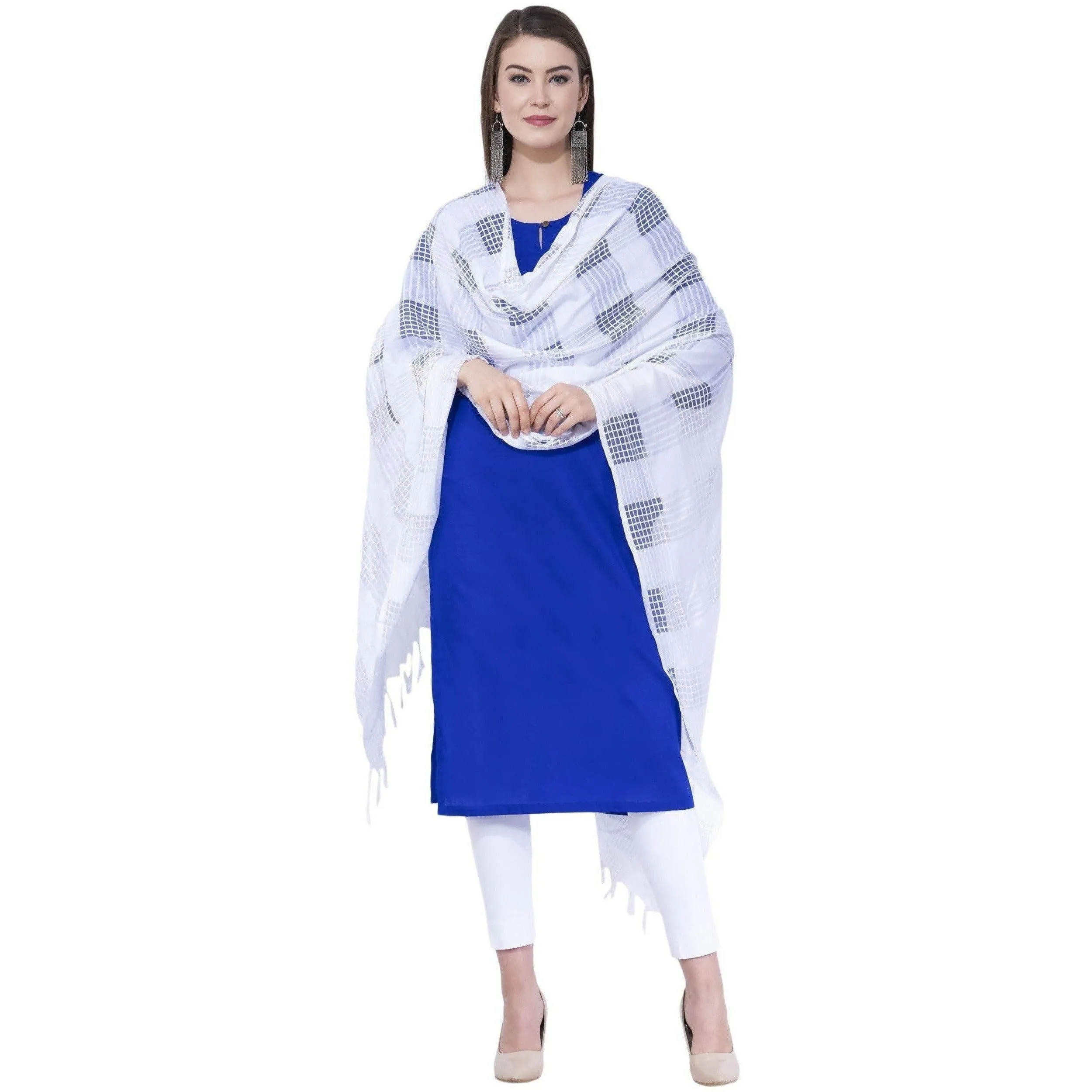 A R Silk Off White Color Window Square Cotton Dupattas and Chunnis