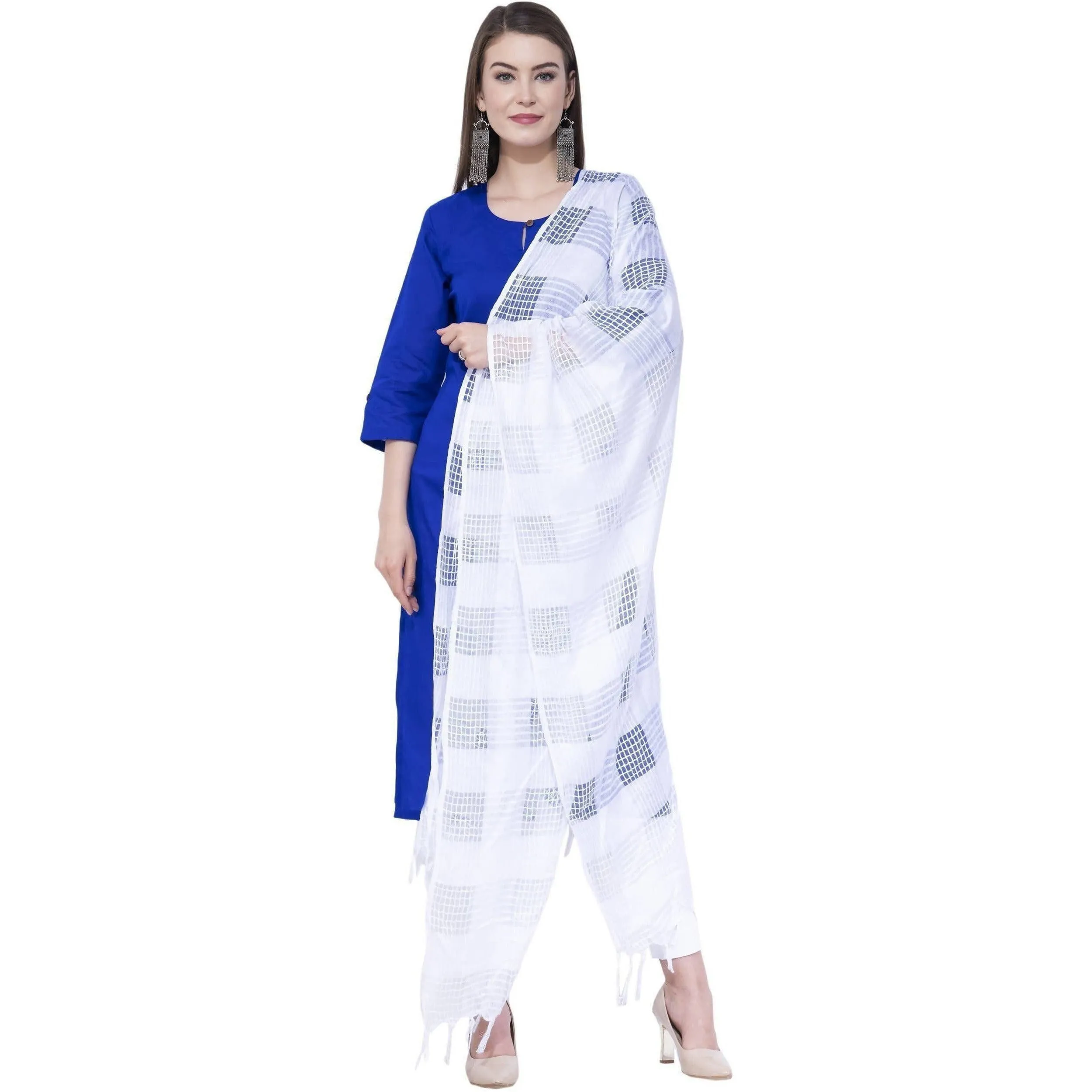 A R Silk Off White Color Window Square Cotton Dupattas and Chunnis