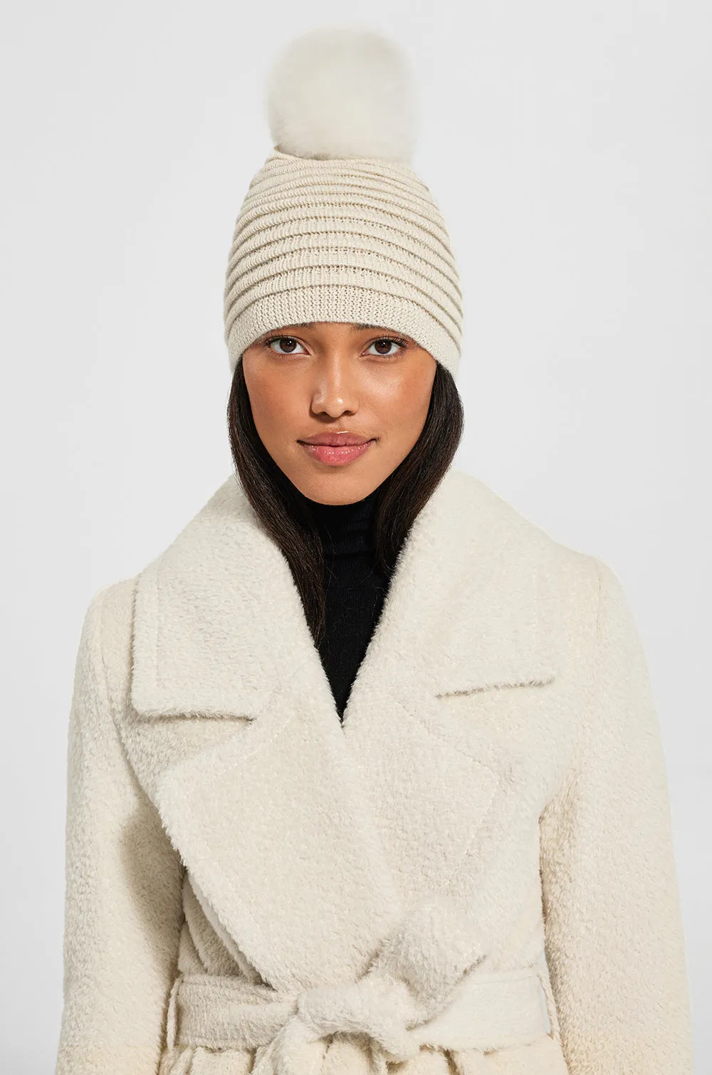 Adult Ribbed Hat With Oversized Fur Pompon