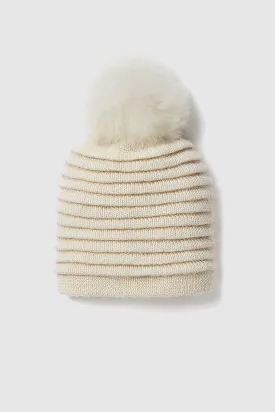 Adult Ribbed Hat With Oversized Fur Pompon