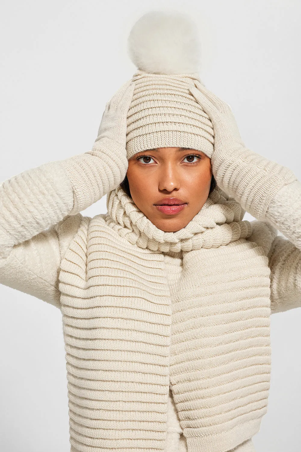 Adult Ribbed Hat With Oversized Fur Pompon