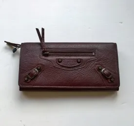 Balenciaga Burgundy Leather Moto City Classic Wallet