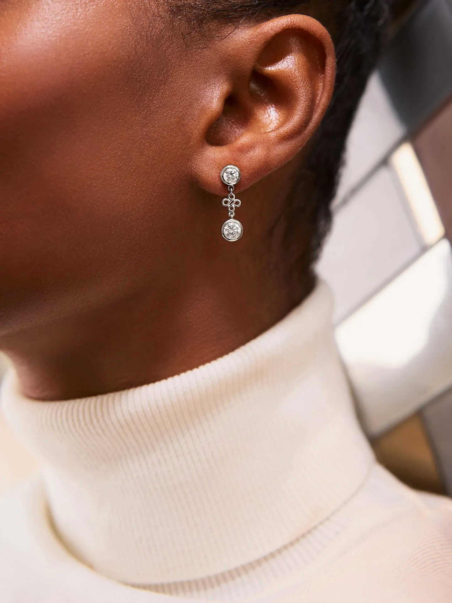 Beach Platinum Detachable Diamond Drop Earrings