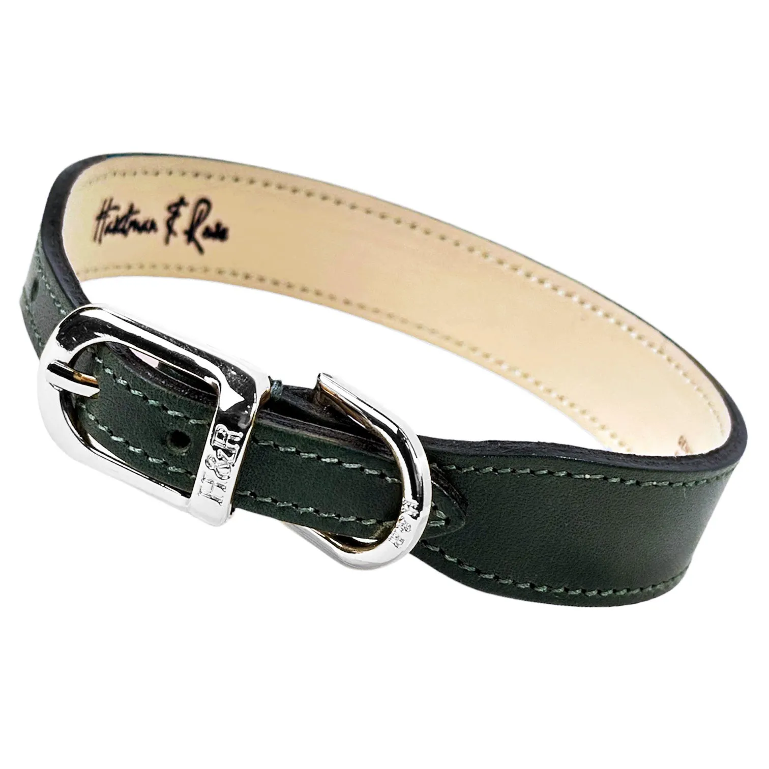 Belmont Dog Collar in Ivy Green & Nickel