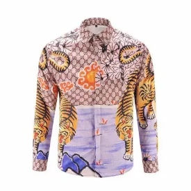 Bengal Tiger Print Longsleeve Shirt Brown