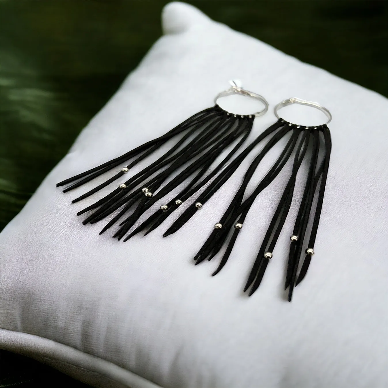 Black Fringe Earrings - Boho Chic, Western Style, Black Leather, Fringe Accessories, Boho Earrings