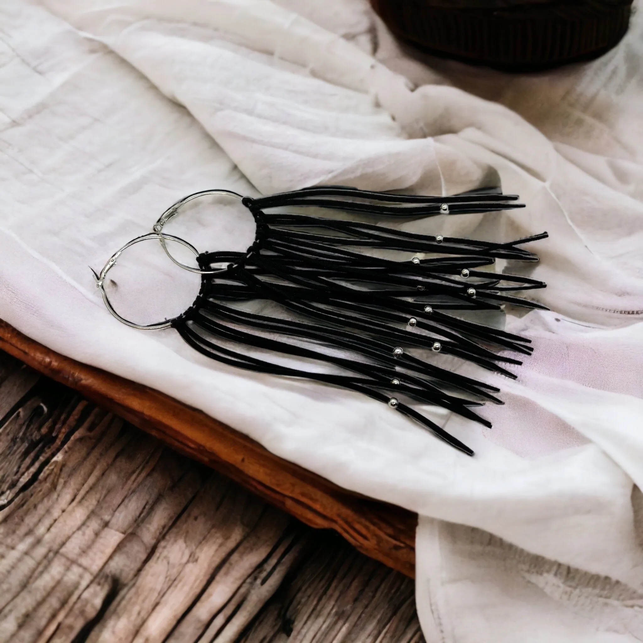 Black Fringe Earrings - Boho Chic, Western Style, Black Leather, Fringe Accessories, Boho Earrings