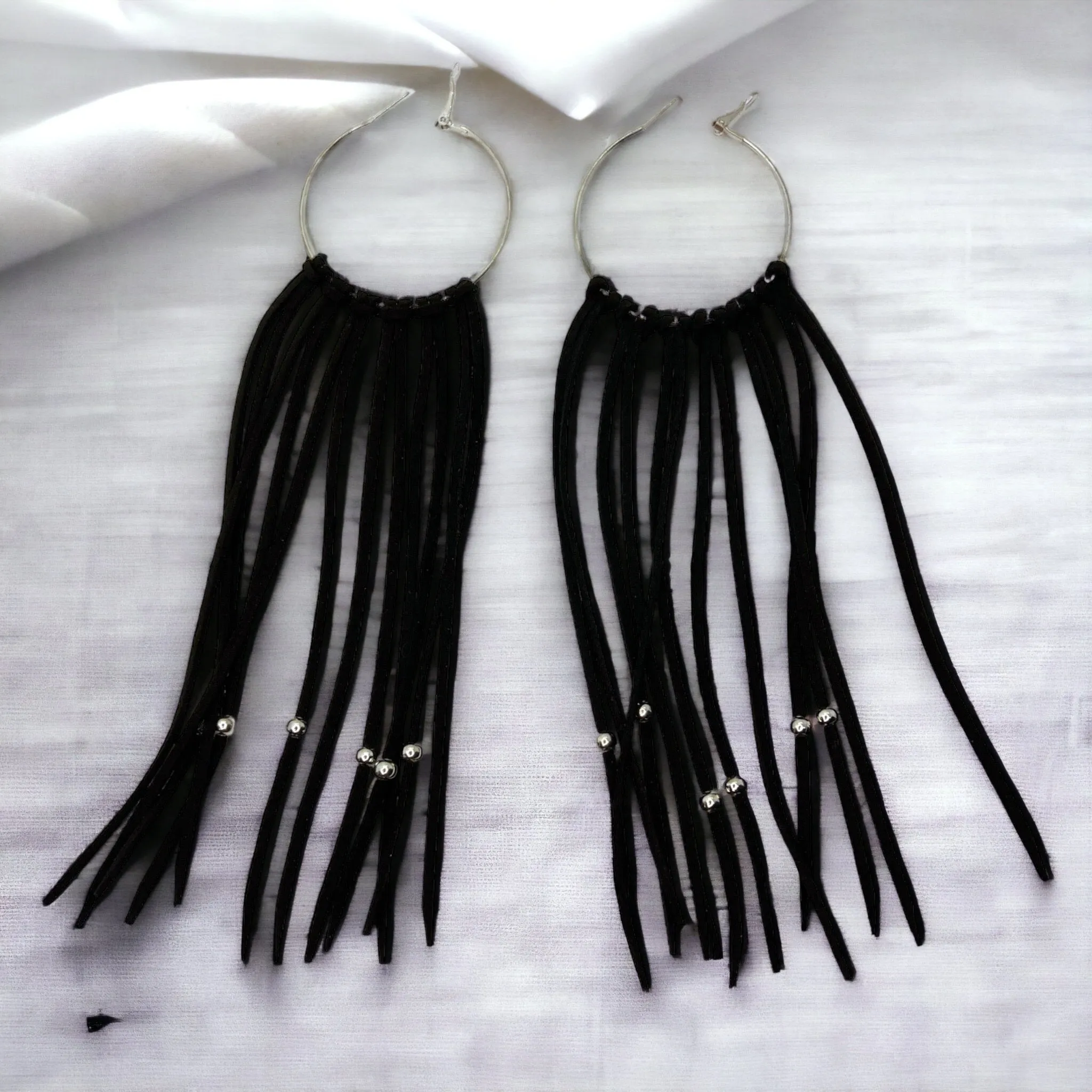 Black Fringe Earrings - Boho Chic, Western Style, Black Leather, Fringe Accessories, Boho Earrings