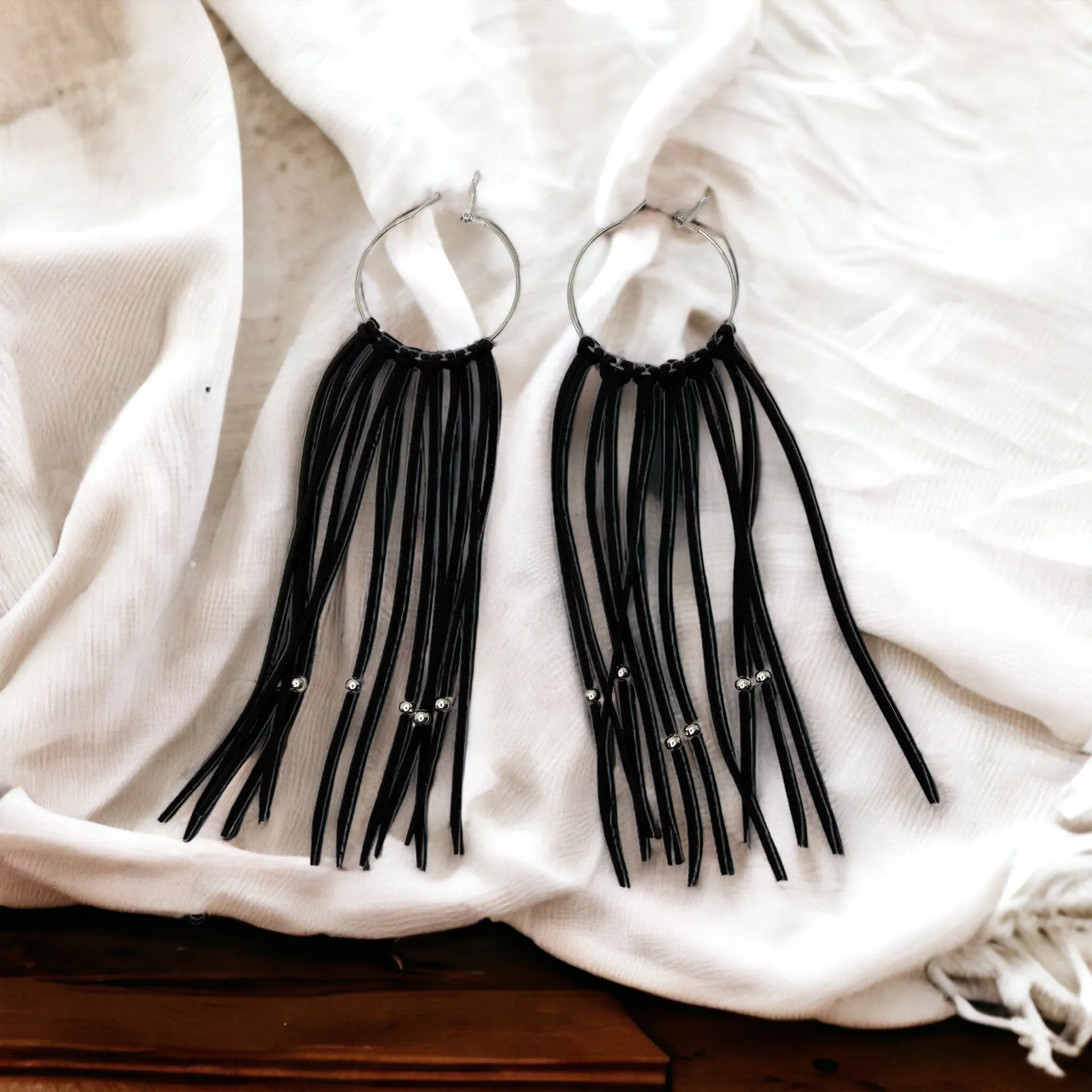 Black Fringe Earrings - Boho Chic, Western Style, Black Leather, Fringe Accessories, Boho Earrings