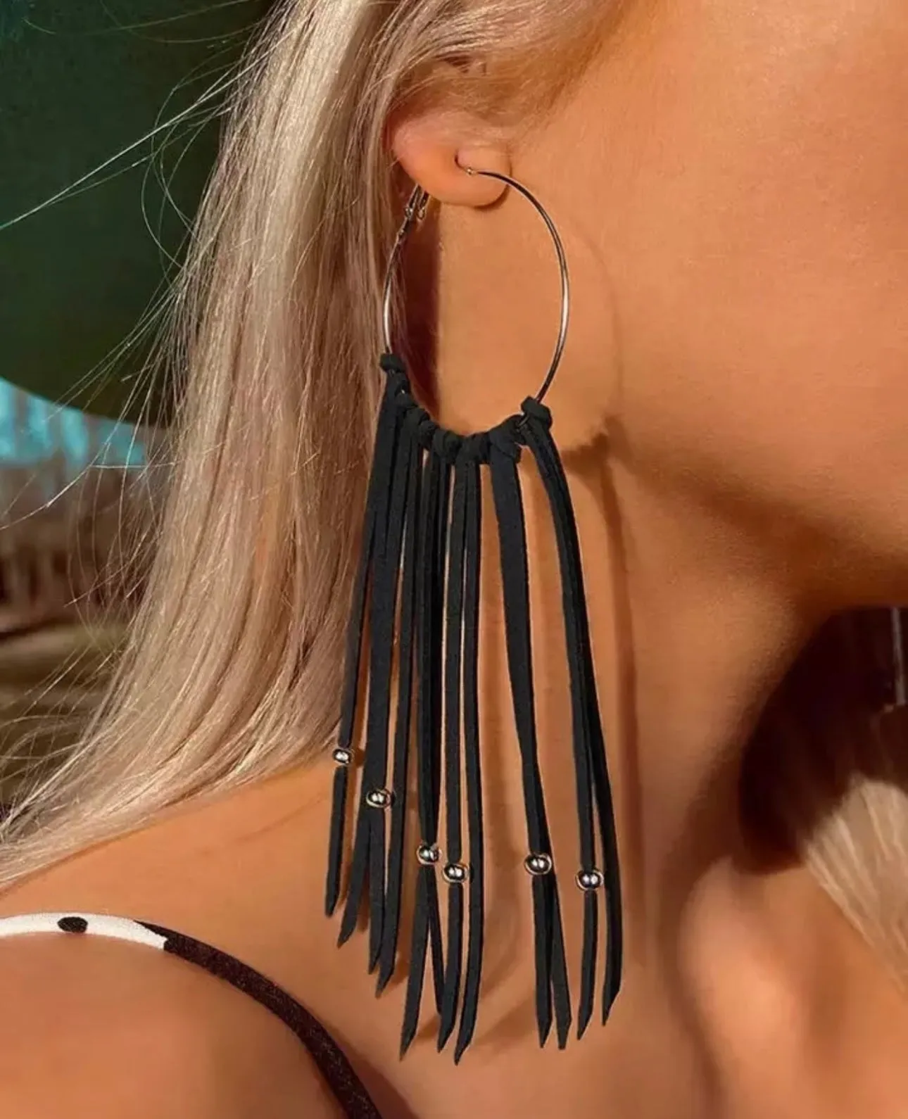 Black Fringe Earrings - Boho Chic, Western Style, Black Leather, Fringe Accessories, Boho Earrings