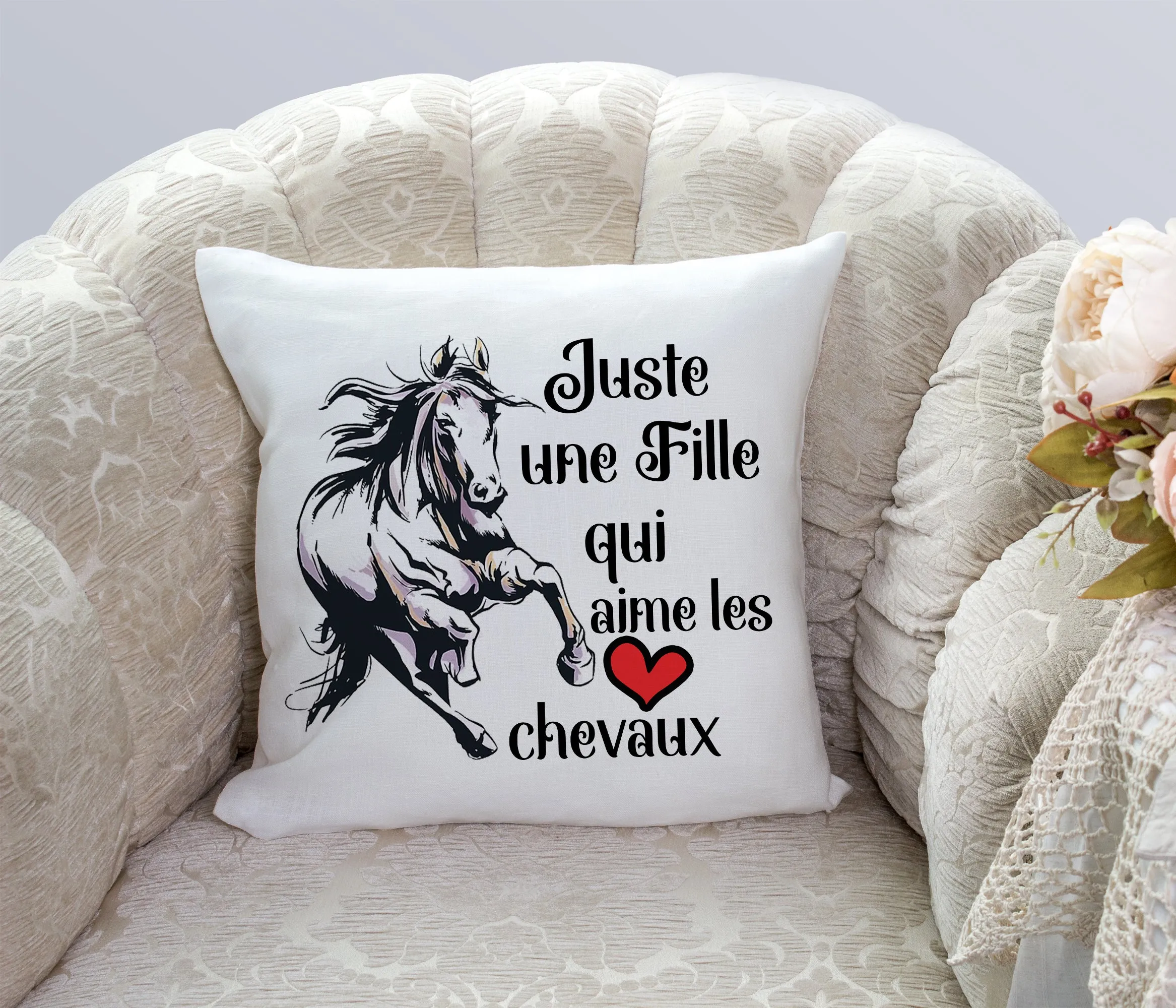 Cadeau Equitation Cheval Original Coussin Carrée Satin - Juste Une Fille Qui Aime Les Chevaux - Cadeau Fille Cheval - CTS09042202