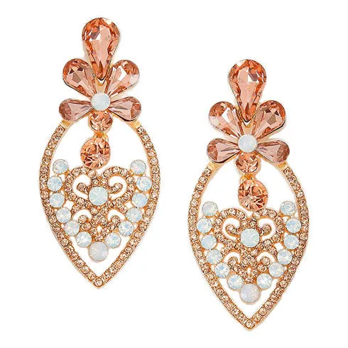 Crystal Rhinestone Flower Heart Evening Earrings