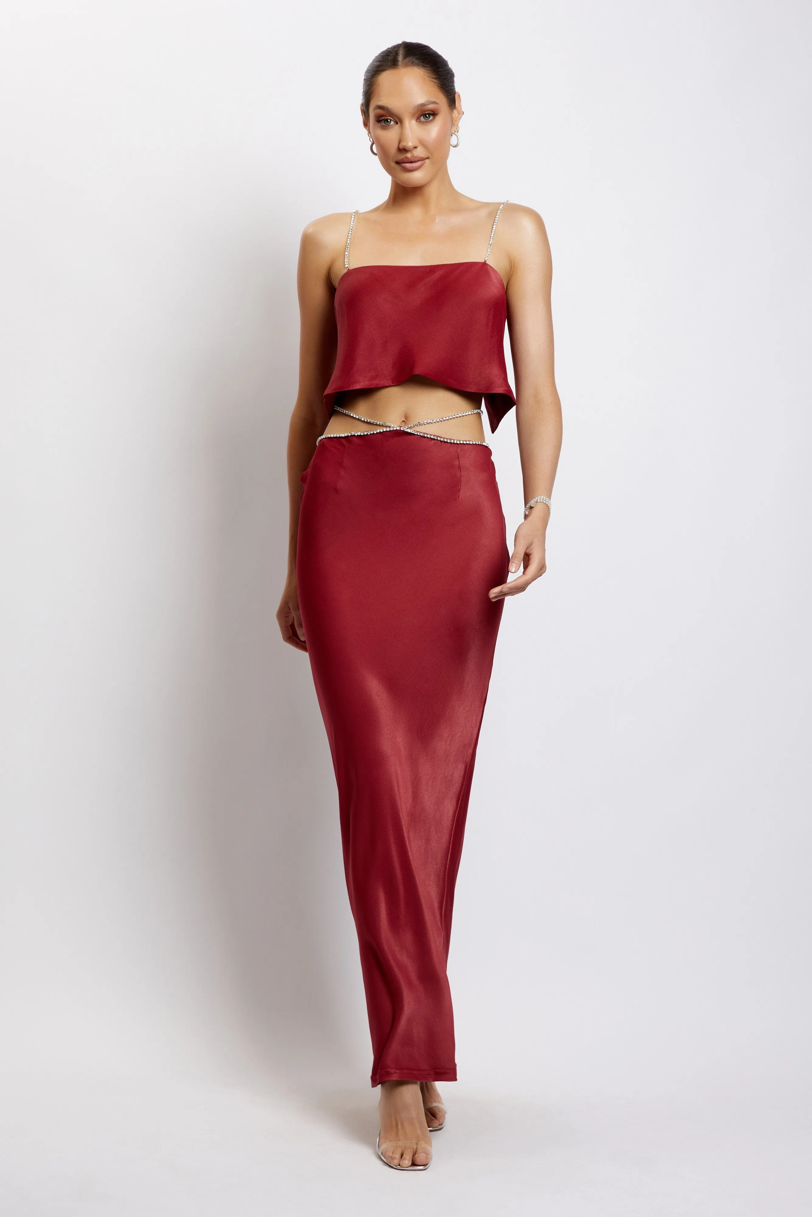 Dayana Diamante Maxi Skirt - Wine