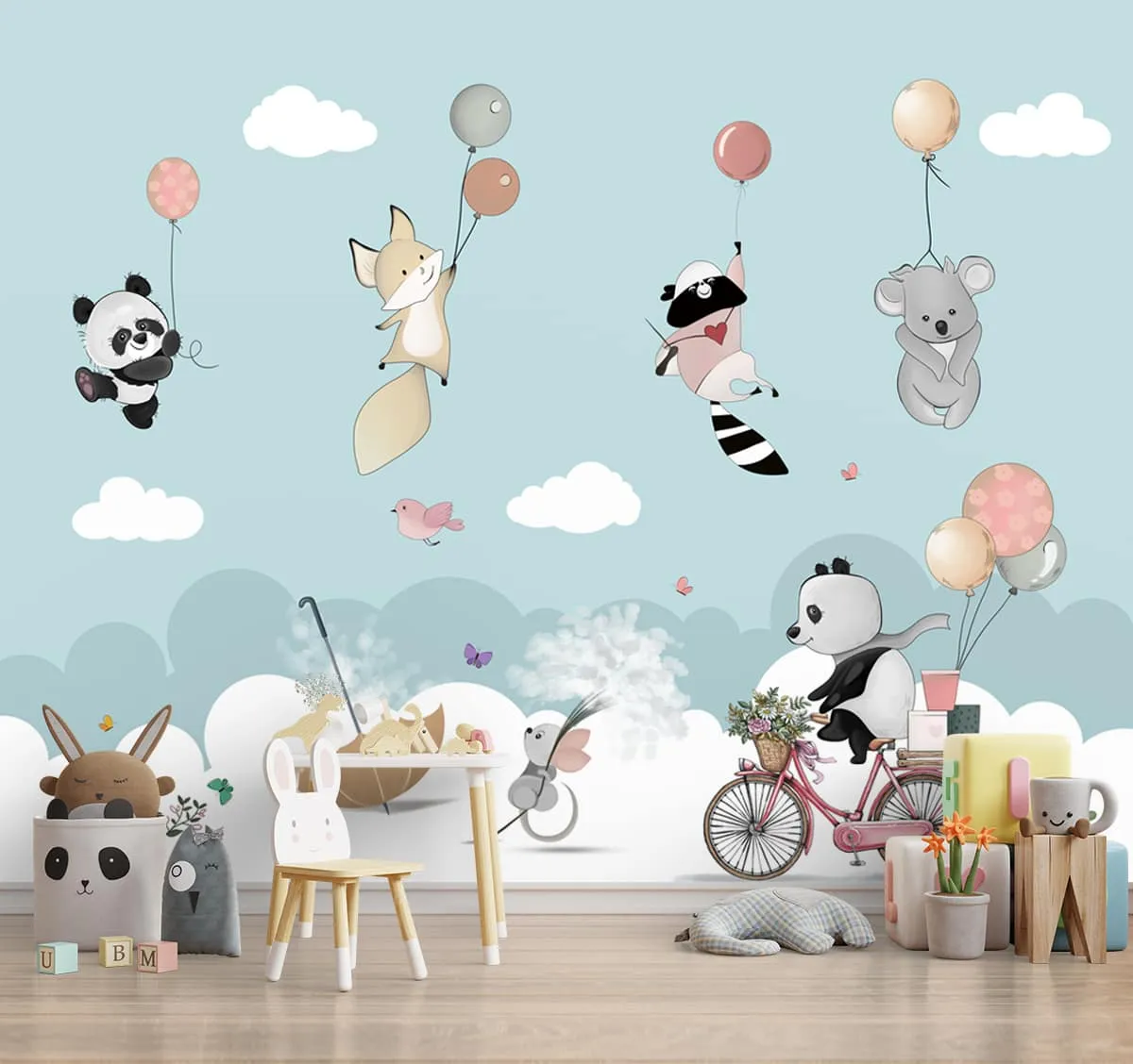 Furry Friends, Cute Nursery Panda Wallpaper, Customised