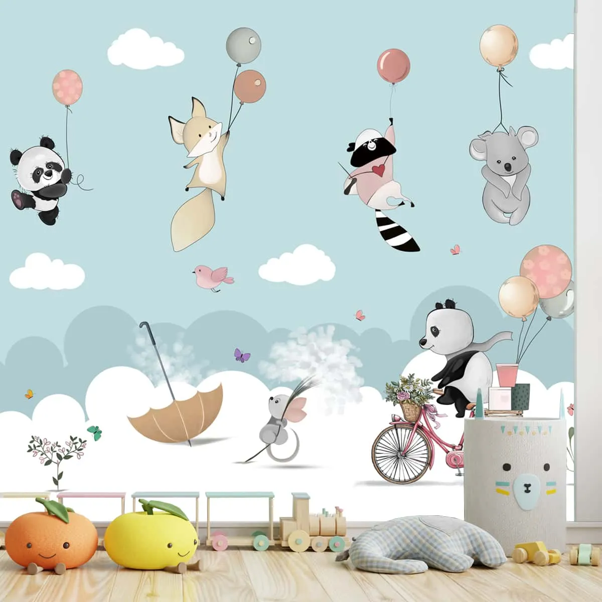 Furry Friends, Cute Nursery Panda Wallpaper, Customised