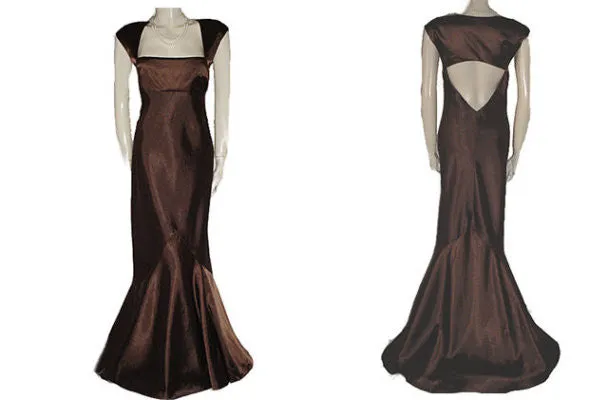 *GORGEOUS JS BOUTIQUE CUT OUT BACK EVENING GOWN IN BITTERSWEET CHOCOLATE