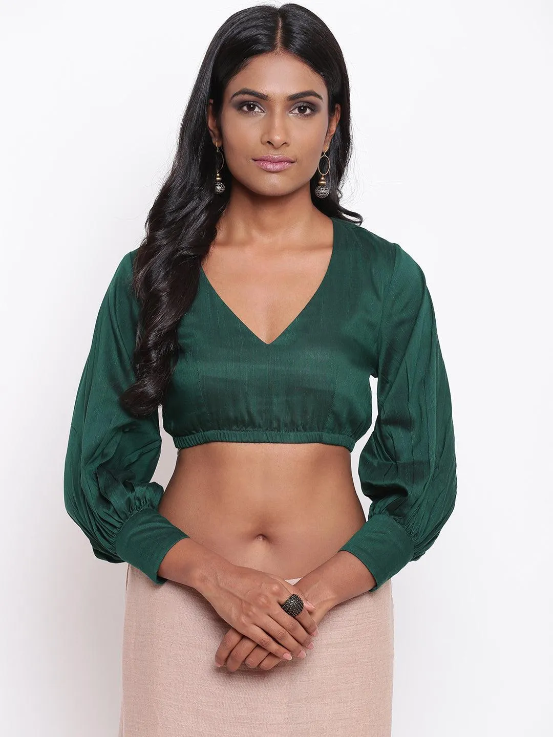 Green Gathered Sleeve Top