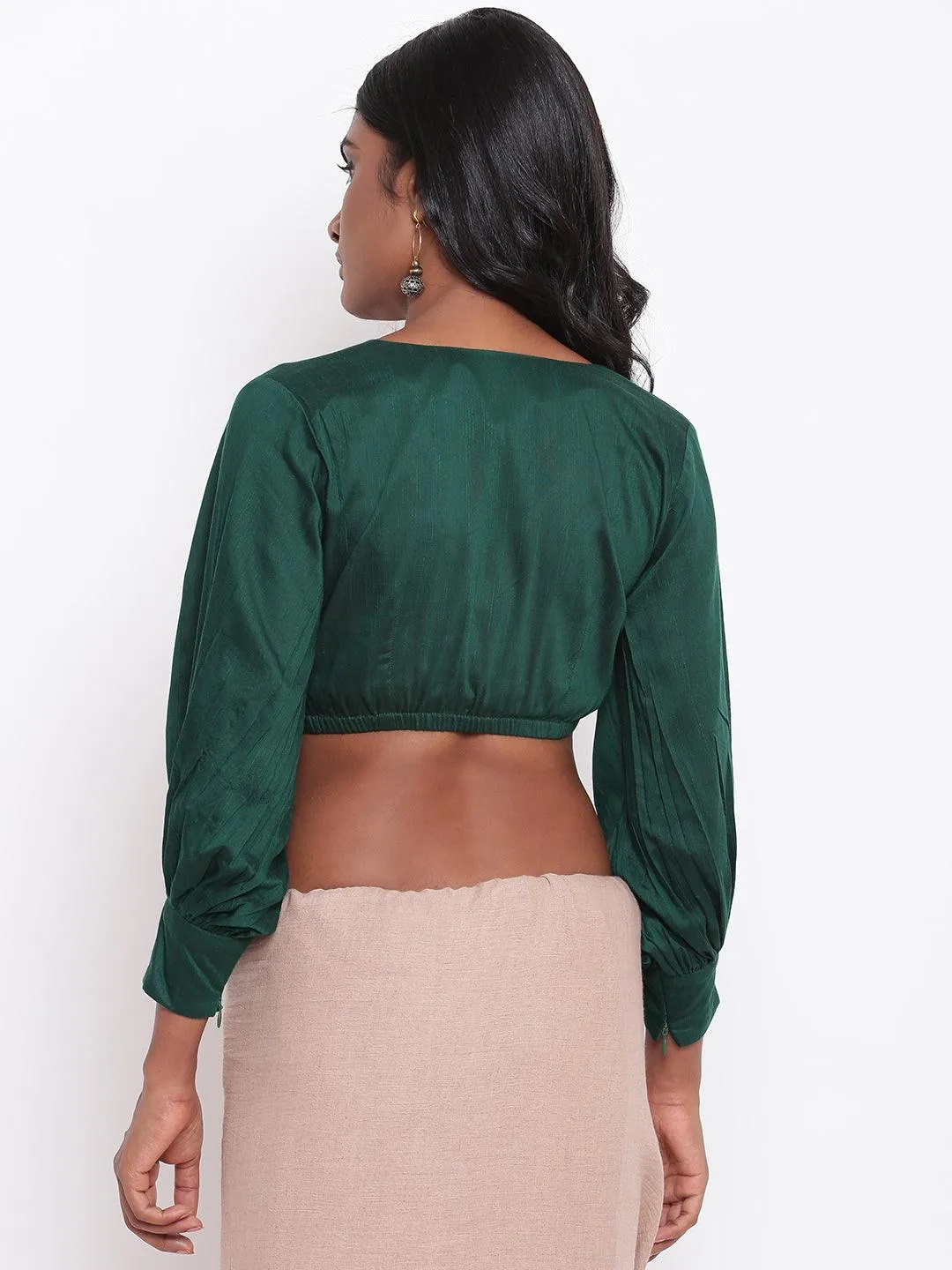 Green Gathered Sleeve Top