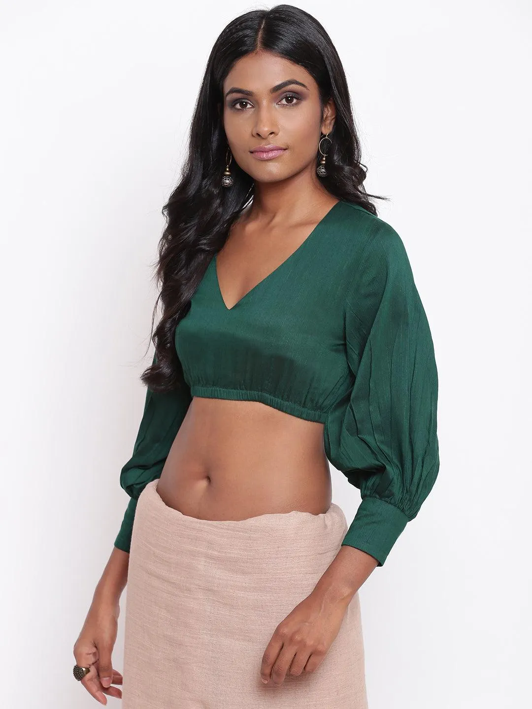 Green Gathered Sleeve Top