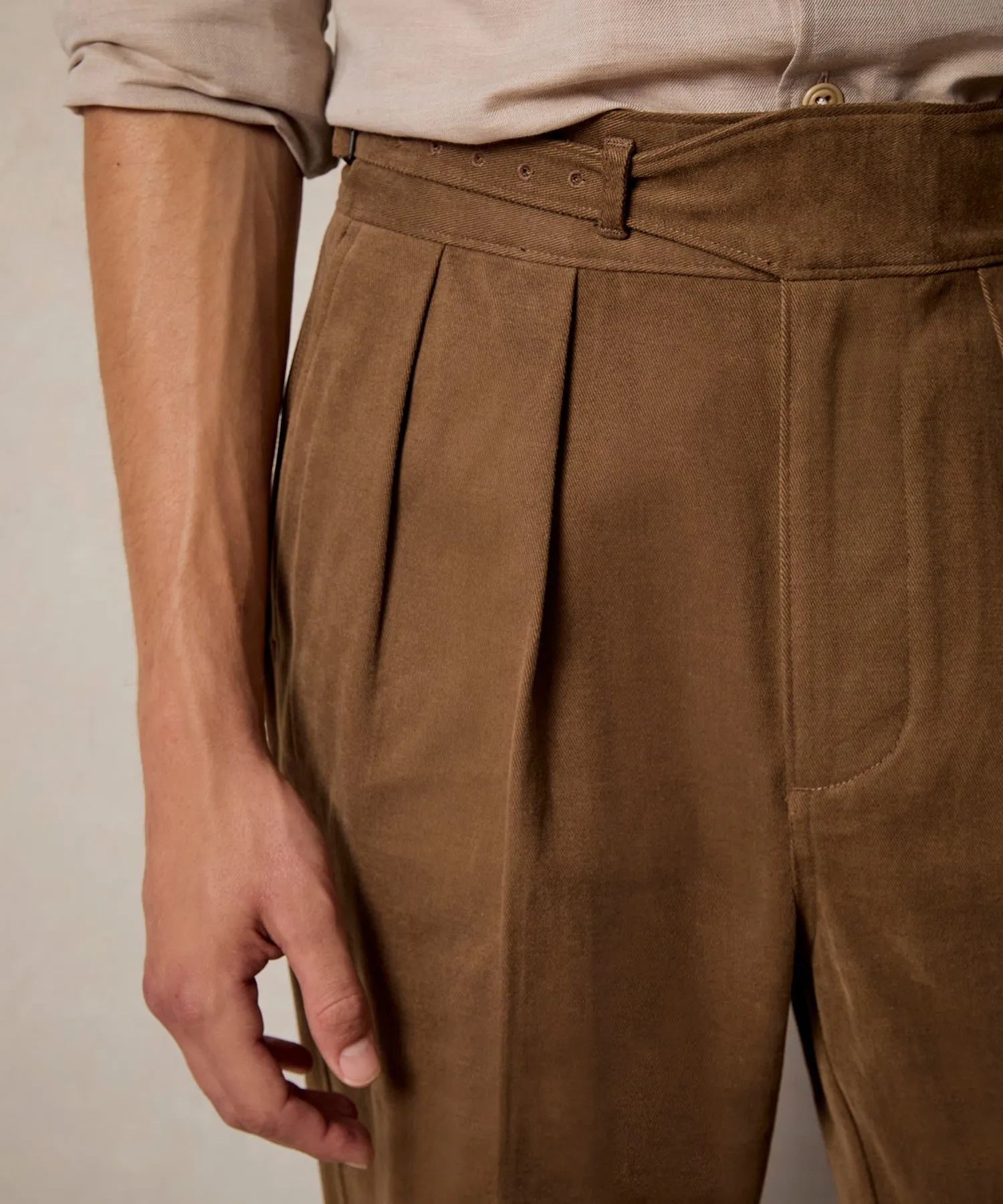 Italian Brushed Cotton Gurkha Trouser in Light Brown