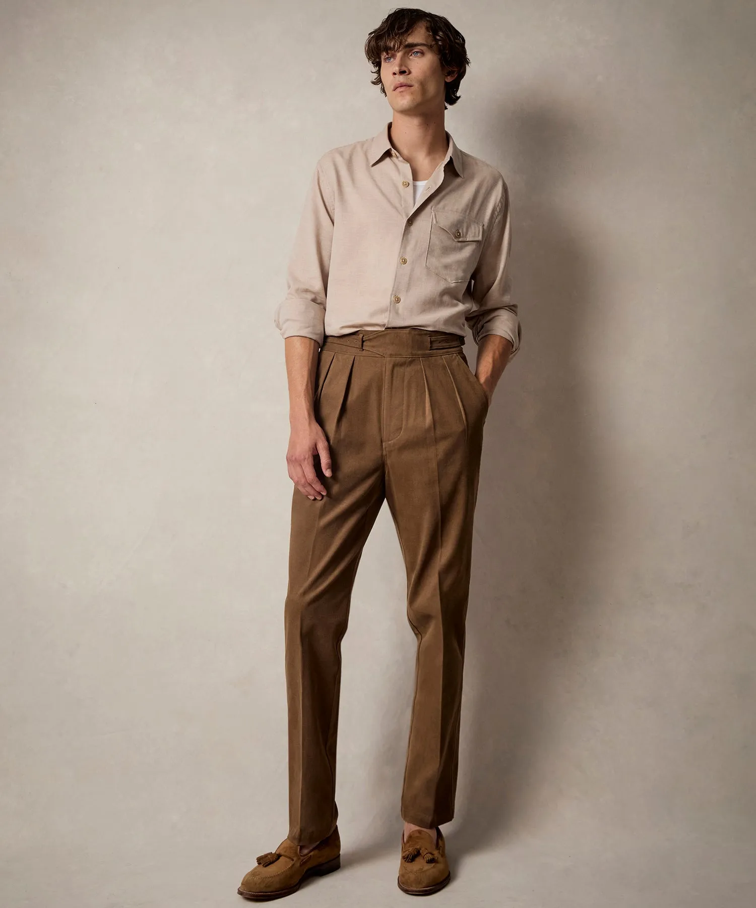 Italian Brushed Cotton Gurkha Trouser in Light Brown