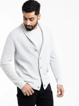 Light Grey Flax-Cotton Ribbed Cardigan