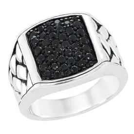 MEN'S STERLING SILVER FASHION RING WITH BLACK SAPPHIRE CLUSTER SETTING