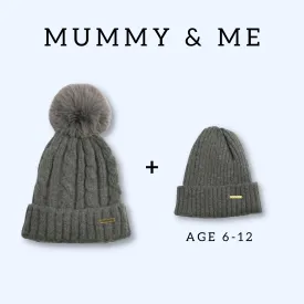 Mummy & Me Satin Lined Beanie Bundle - Grey Marl