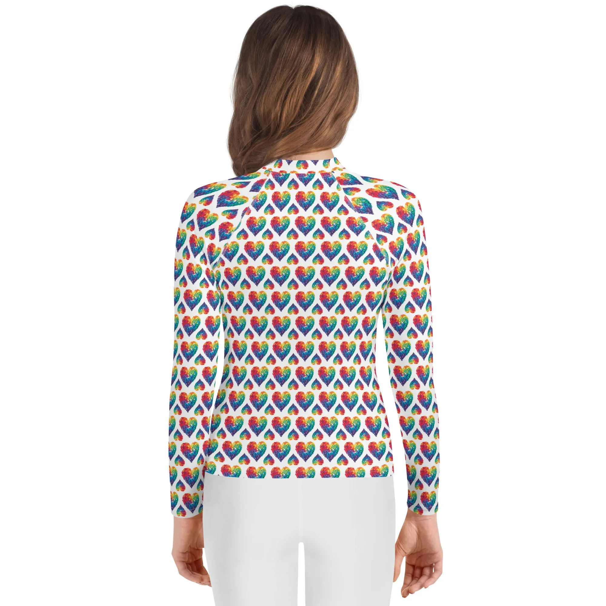 Rainbow Blossom Hearts Youth Rash Guard (POD)