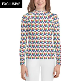 Rainbow Blossom Hearts Youth Rash Guard (POD)