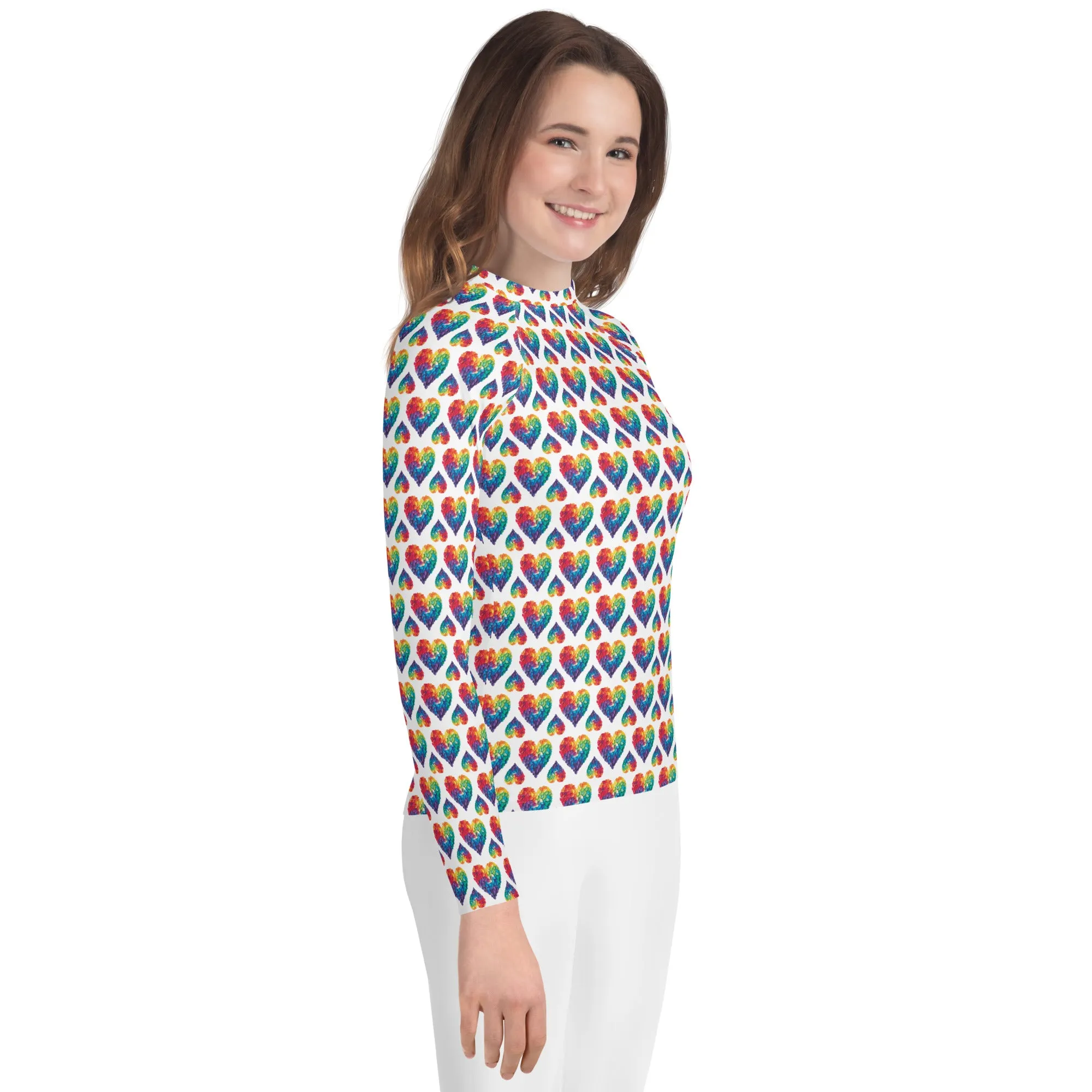 Rainbow Blossom Hearts Youth Rash Guard (POD)