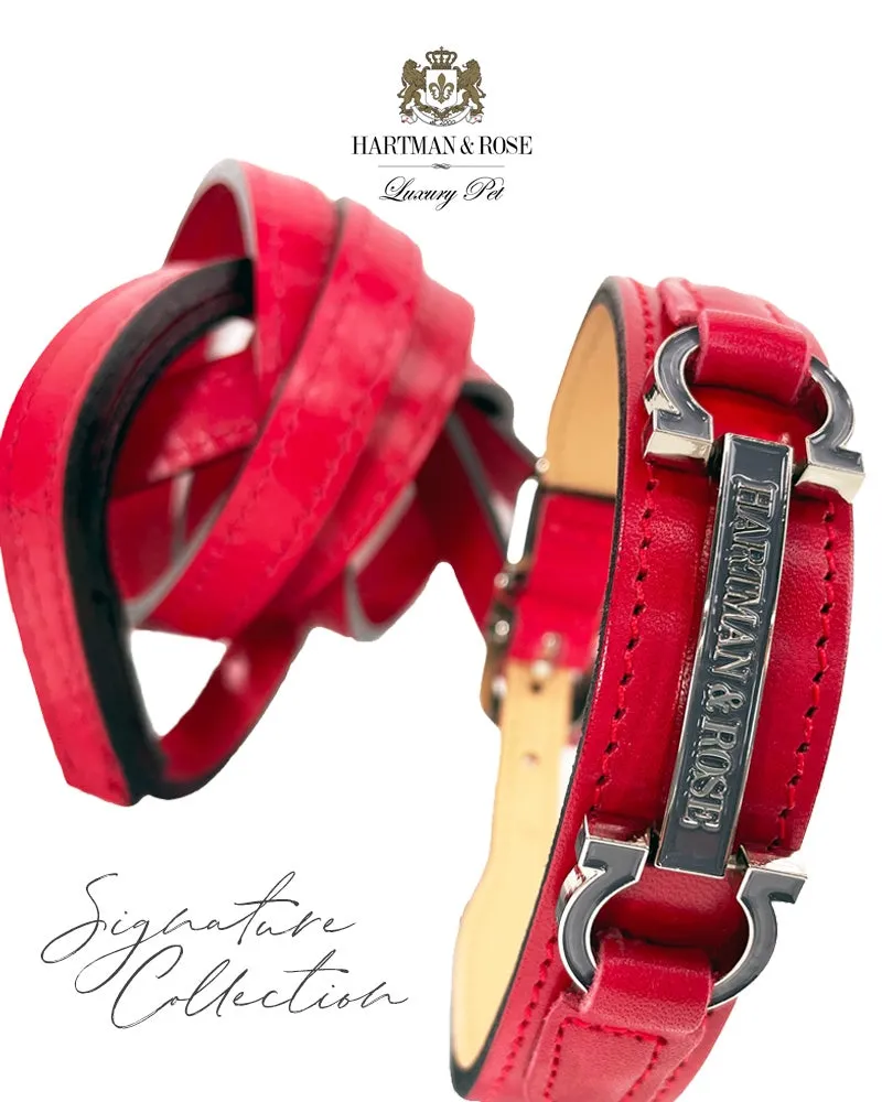 Signature Dog Collar in Ferrari Red & Nickel