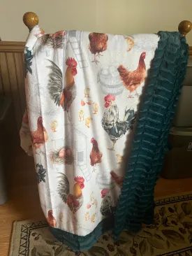 XL Minky Blanket - Chicken Print/Bayou Oxford